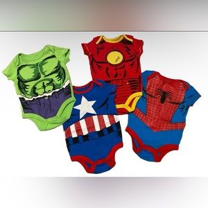 Disney Marvel 4 Piece Bodysuit Baby 3-6 mo Hulk Cap America Iron Man SpiderMan